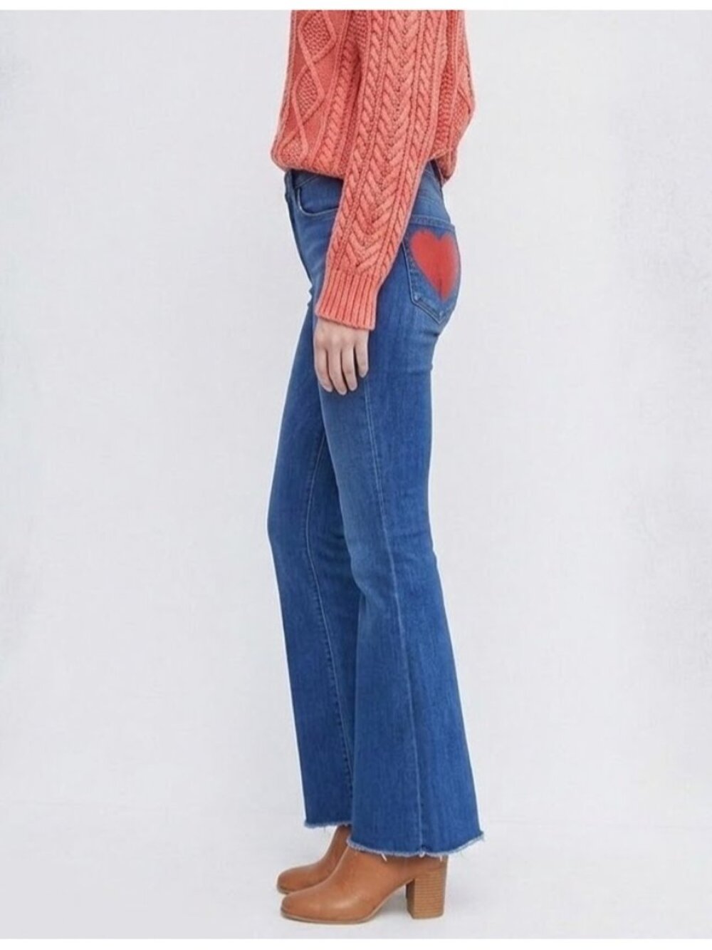 NWT Mother The Weekender Fray in Squeeze It Heart Love Stretch Flare Jeans 28